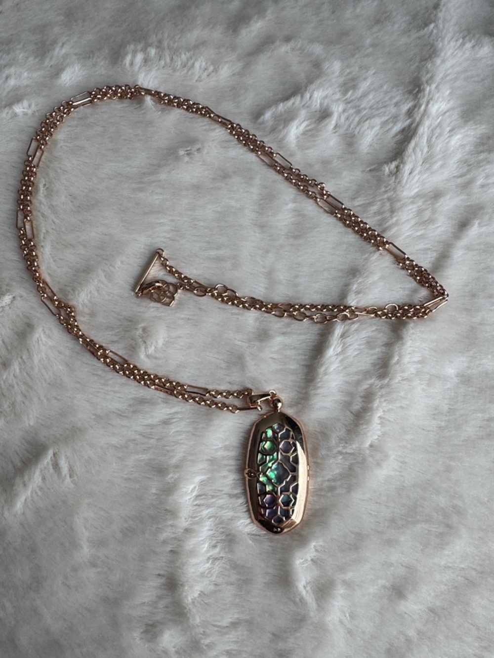 Kendra Scott Rose Gold Locket Necklace with Iridescent Abalone Inlay